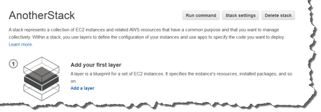 AnotherStack interface showing an empty stack with a prompt to add the first layer.