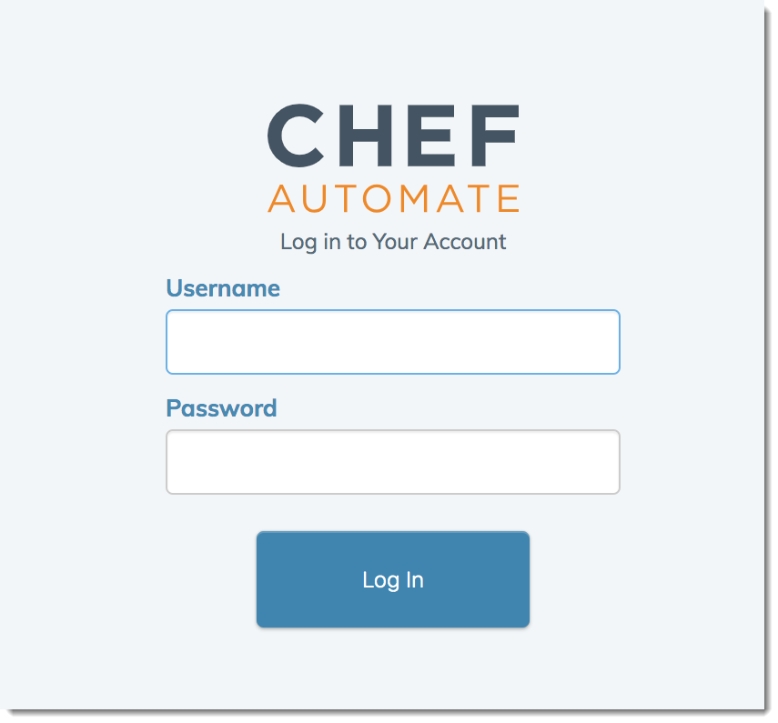 Pagina per l'accesso al pannello di controllo di Chef Automate