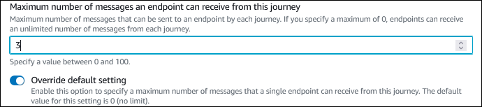 La casella di testo per il numero massimo di messaggi che un endpoint può ricevere e come sostituirlo.
