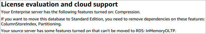 Elenco di dipendenze che devono essere rimosse prima del downgrade e funzionalità che non possono essere supportate dopo il downgrade.