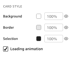 La sezione Card style del menu Impostazioni di visualizzazione che viene utilizzata per modificare il colore dello sfondo, del bordo o del riquadro di selezione di un'immagine.