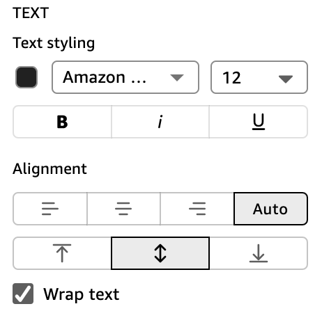 Opzioni di allineamento verticale e orizzontale delle celle nel menu Formatta elemento visivo.