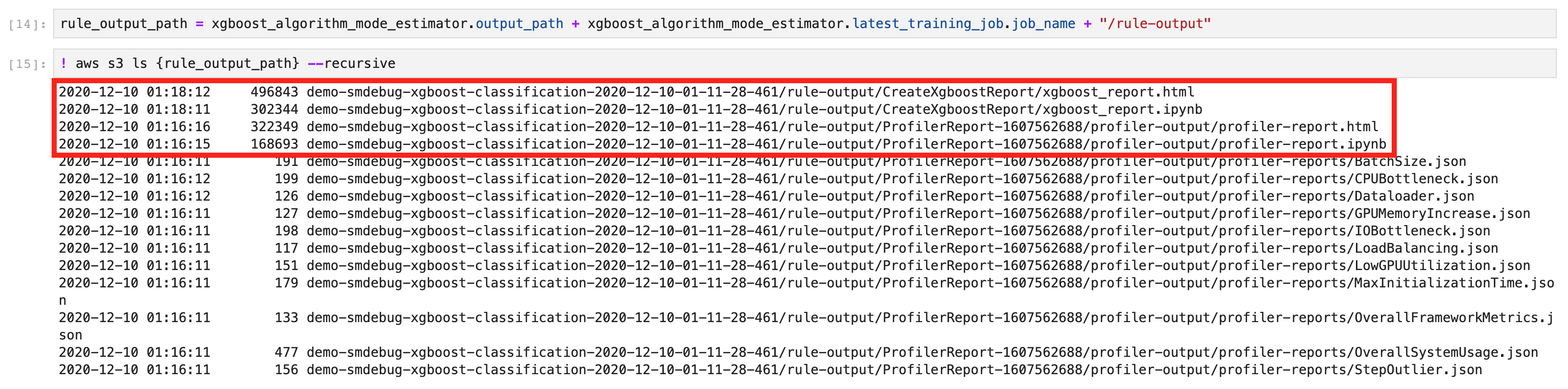 Esempio di output delle regole.