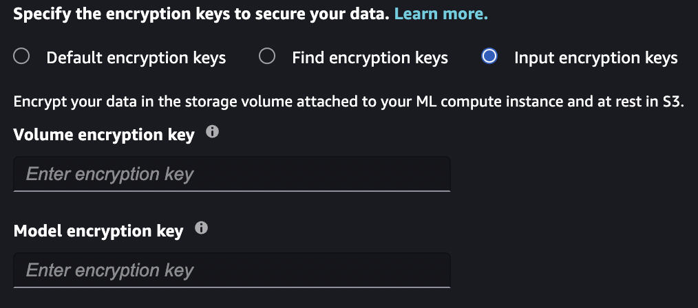 JumpStart Security Settings encryption section with Input encryption keys selected.