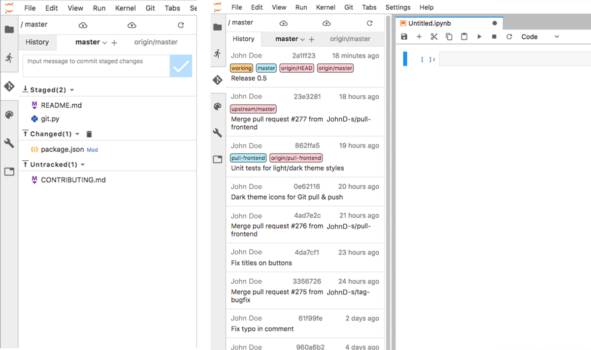 Esempio dell'estensione jupyter-git in. JupyterLab