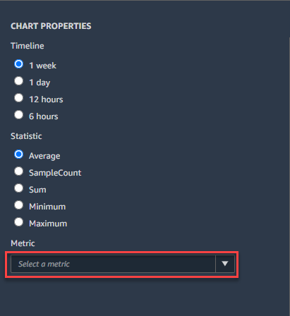 Posizione in cui selezionare una metrica nella console.