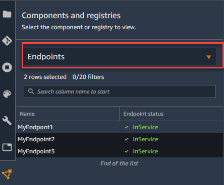 Posizione del menu a discesa Endpoints nella console.