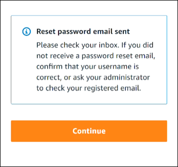 Conferma del completamento corretto della fase di recupero della password per l'utente in IAM Identity Center.