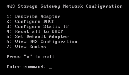 gateway, console locale, pagina di configurazione della rete con DHCP opzioni IP statiche.