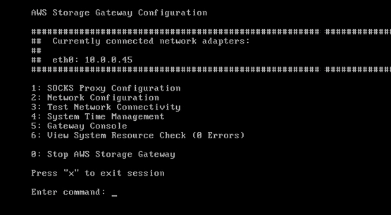 pagina di configurazione della console locale del gateway che mostra le opzioni, inclusa la configurazione di rete.