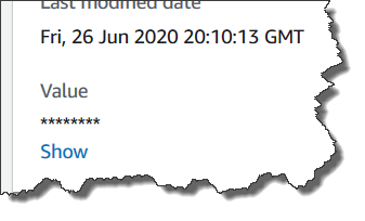 Il valore di un SecureString parametro è mascherato con l'opzione di visualizzazione del valore.