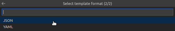 Dropdown menu showing JSON and YAML options for selecting a template format.