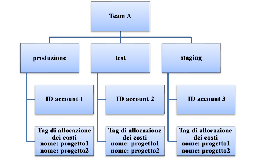 Diagramma di flusso che descrive in dettaglio la relazione tra costi e utilizzo all'interno di un'organizzazione.