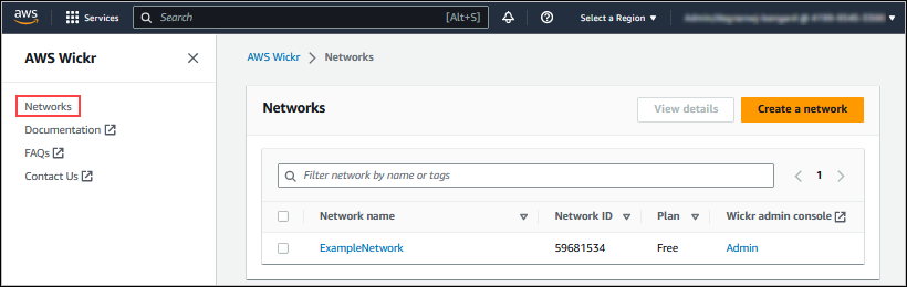 Il AWS Management Console per Wickr.