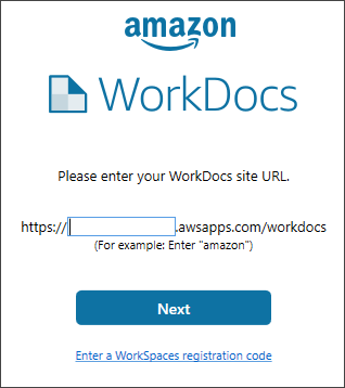 La schermata di accesso che appare quando esci da Amazon WorkDocs Drive.