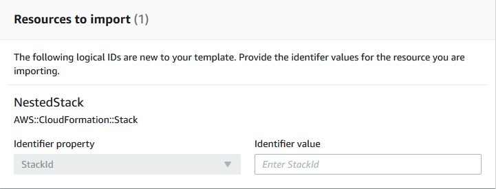 コンソールの [Identify resources (リソースの識別)] ページ。