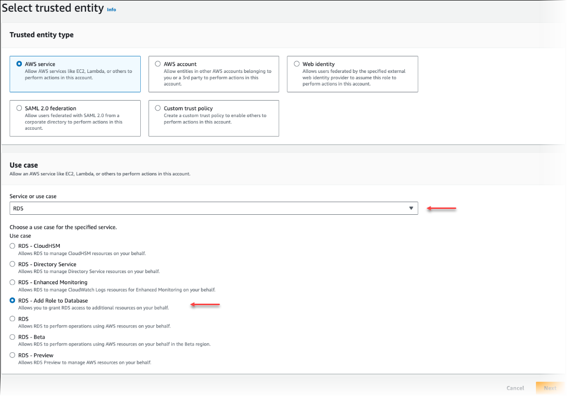 Aurora PostgreSQL が Amazon Bedrock と連携するためのロールを作成します。