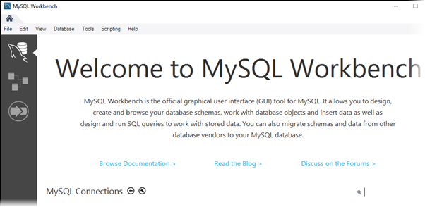 MySQL Workbench のようこそ画面。