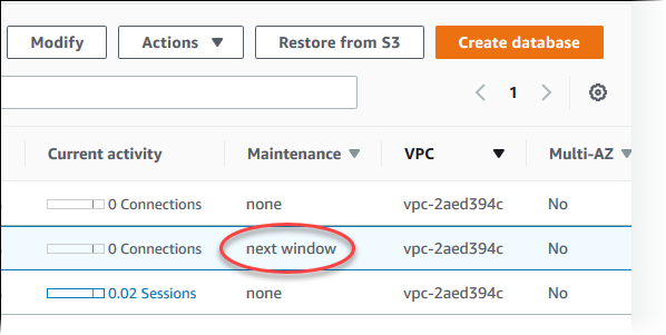 メンテナンスアクションが利用可能で、次のメンテナンスウィンドウに適用されます。