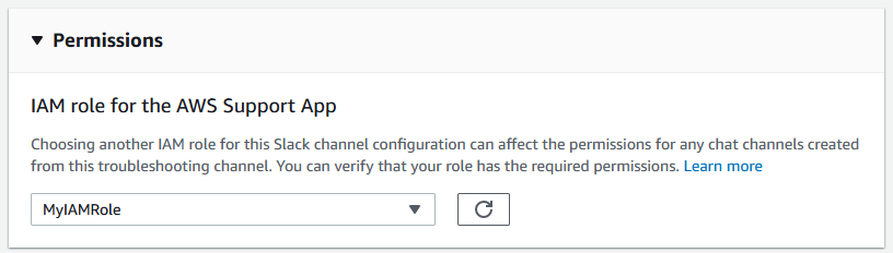 Slack チャンネルの IAM ロールを選択します。