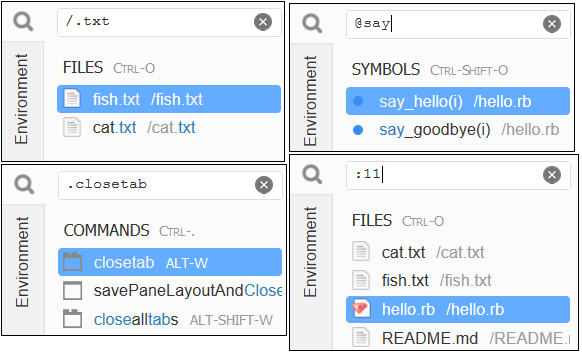 AWS Cloud9 IDEの ［Go (移動)］ウィンドウ