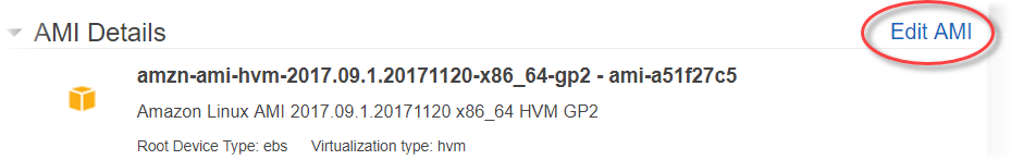 Amazon EC2 コンソールで AMI の編集リンクを選択します。