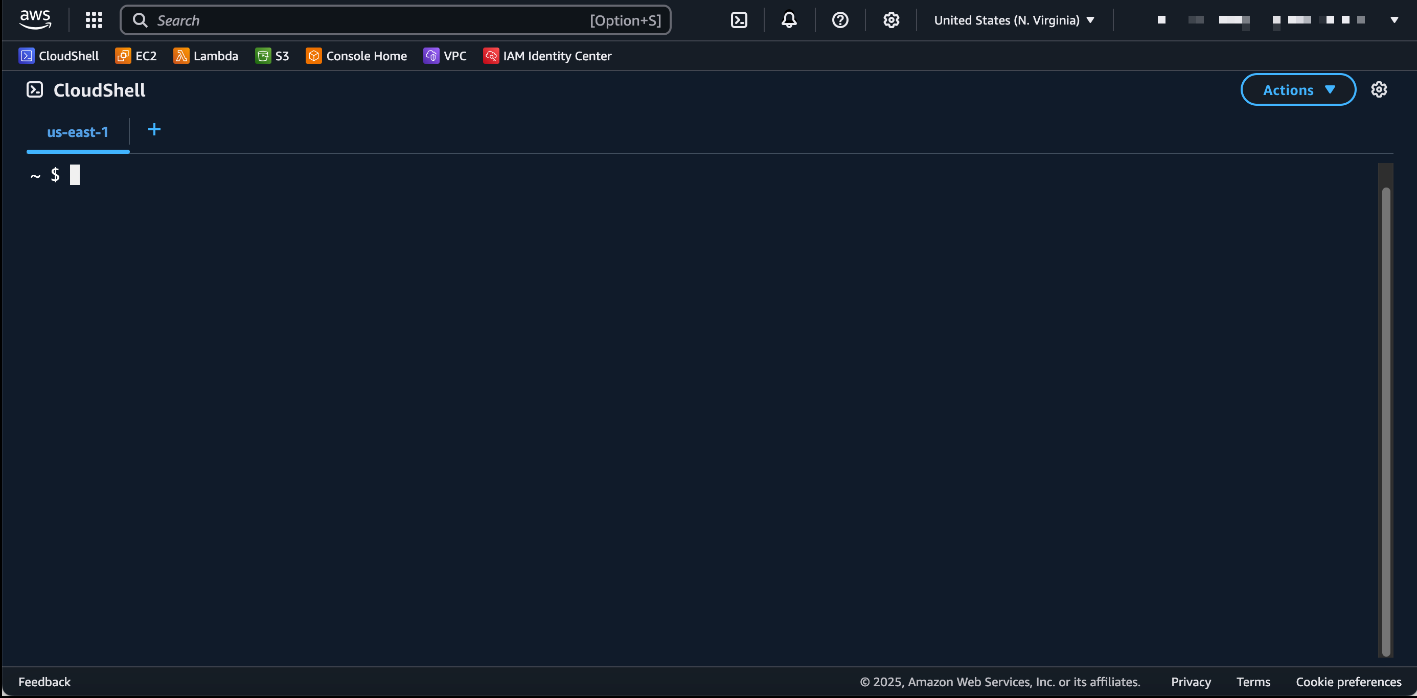 AWS CloudShell 起動後のインターフェイス