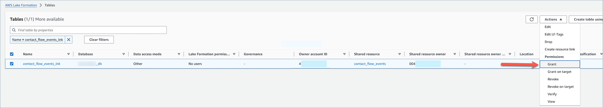 AWS Lake Formation テーブル