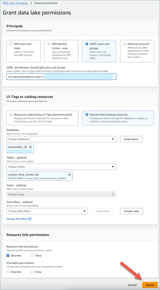 AWS Lake Formation テーブル - 許可