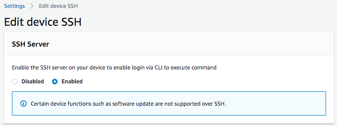 イメージ: デバイスの SSH を有効にします。