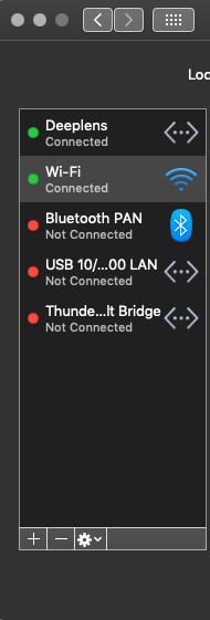 イメージ: MacOS ネットワーク設定で、USB-over-ethernet ネットワークが [接続済み] と表示されます