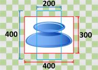 Diagram showing dimensions of a blue cylindrical object on a checkered background.