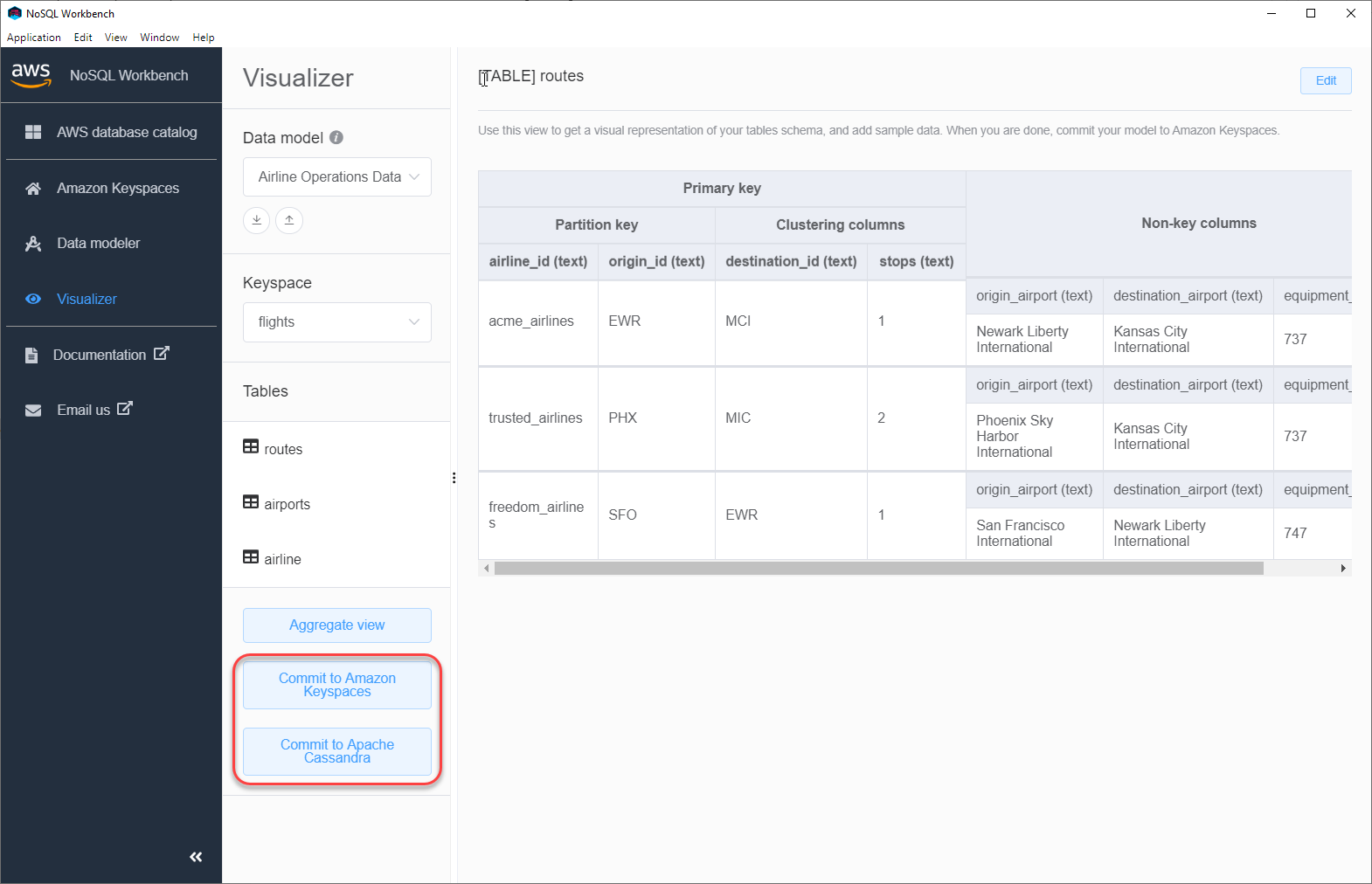 コミットオプションが表示されているコンソールのスクリーンショット。