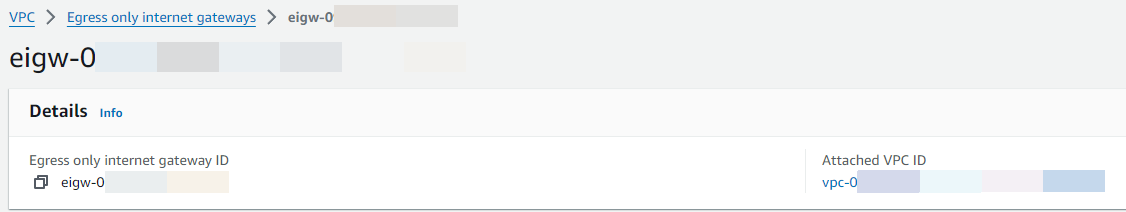Egress-Only のインターネットゲートウェイの詳細ページ
