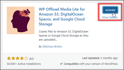 の WP Offload Media Lite プラグインを有効にします WordPress。