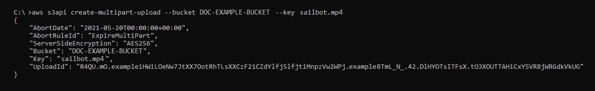 create-multipart-upload コマンドの結果