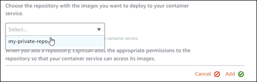 Amazon ECR プライベートリポジトリドロップダウンの選択
