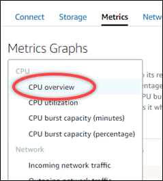 CPU メトリクスタブの概要オプション