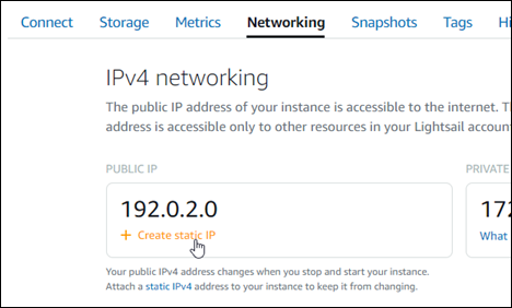 Lightsail コンソールで静的 IP アドレスを添付する