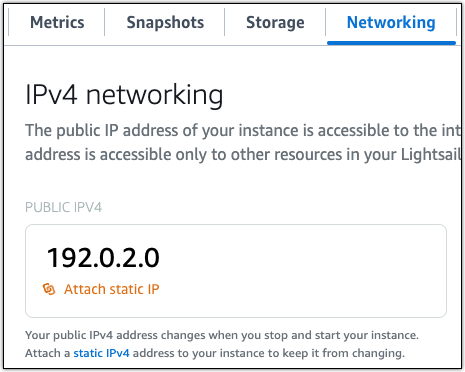 Lightsail コンソールに静的 IP アドレスをアタッチする