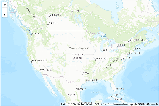 Map of North America showing Canada, United States, and Mexico with city labels in Japanese.