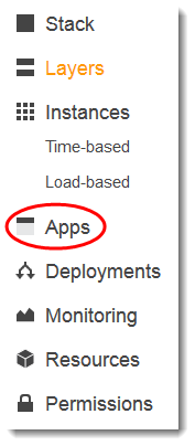 Navigation menu with options including Stack, Layers, Instances, and Apps highlighted.