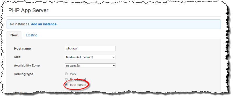 [Add instance] ページの負荷ベースのスケーリングオプション