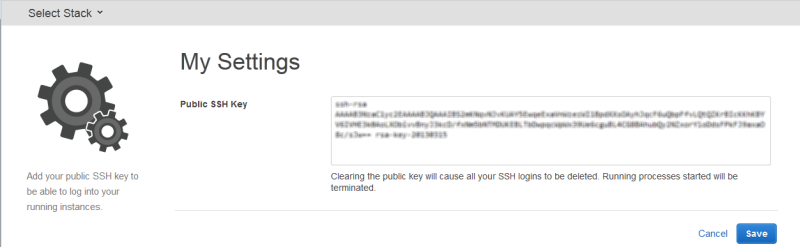 [My Settings] ページの [Public SSH Key] ボックス