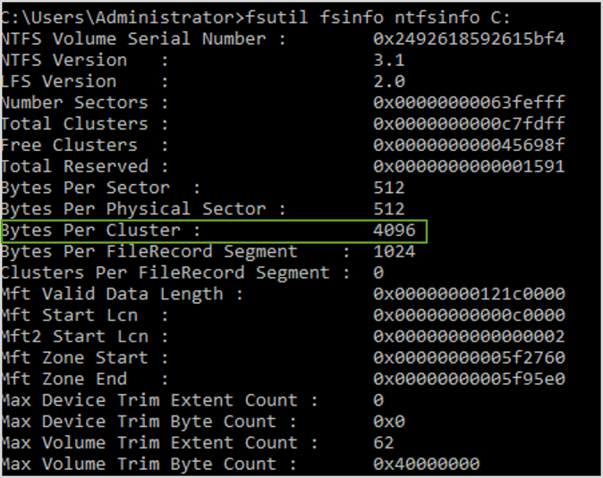 Checking NTFS allocation size: output from the command line