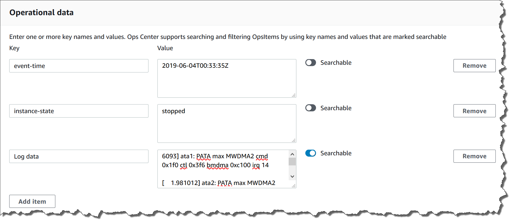 OpsItem の運用データの表示。