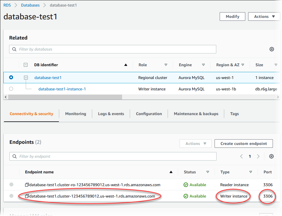 Amazon Aurora DB 인스턴스 목록