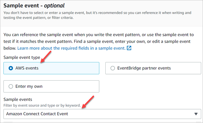 샘플 이벤트 섹션의 샘플 이벤트 유형은 AWS 이벤트입니다.
