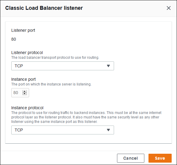 Classic Load Balancer 구성 - 기본 리스너의 프로토콜을 TCP로 변경