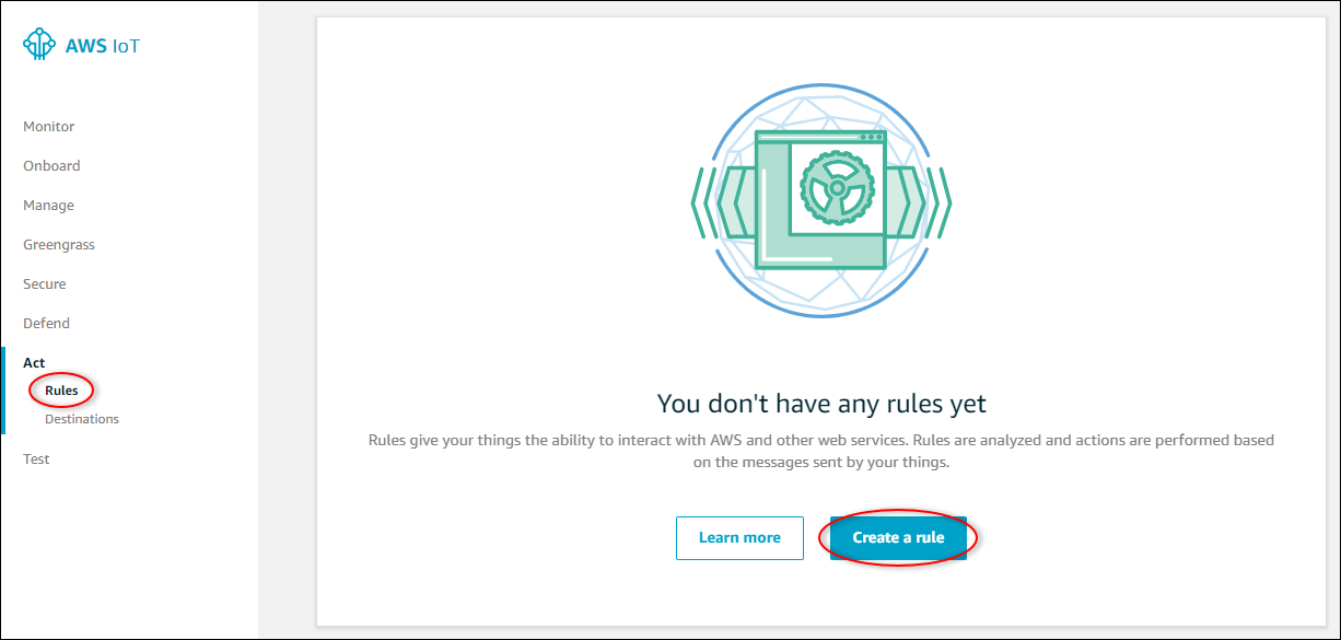 AWS IoT 핵심 '규칙 생성' 스크린샷